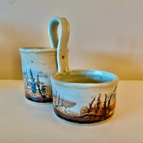 Vintage Stoneware Nature Art Caddy - Picture 2 of 4